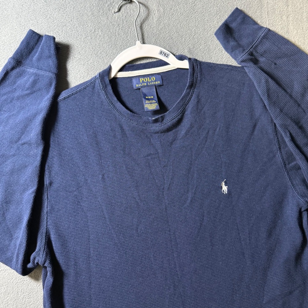 Polo Ralph Lauren Mens Navy Blue Waffle Knit Thermal Long Sleeve Shirt Size M